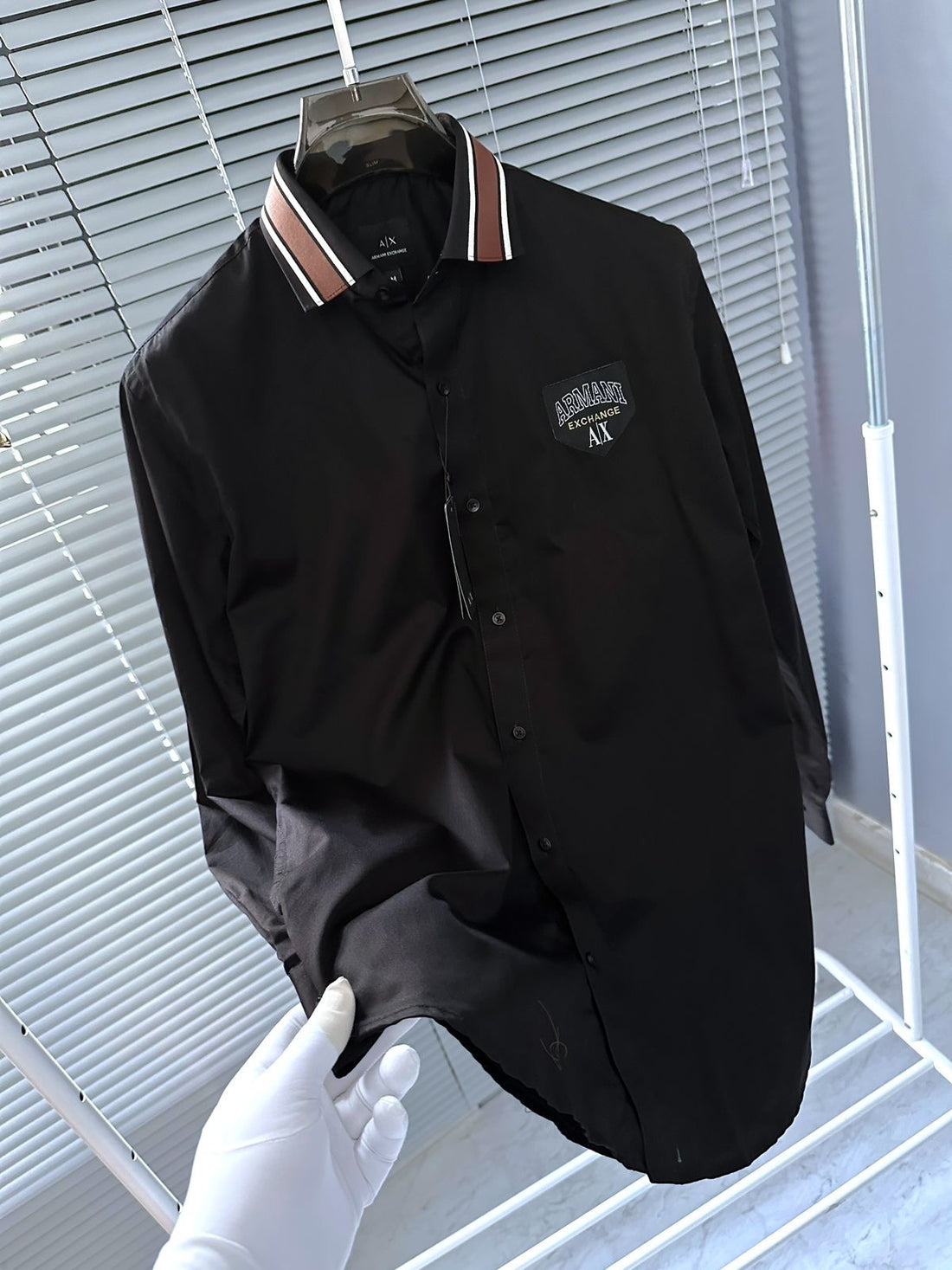 A.X. Premium Stretch Cotton Shirt – Digital Print Logos, With Box & Carry Bag